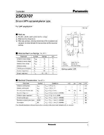 Panasonic 2sc3707  . Electronic Components Datasheets Active components Transistors Panasonic 2sc3707.pdf