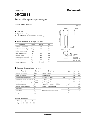 Panasonic 2sc3811  . Electronic Components Datasheets Active components Transistors Panasonic 2sc3811.pdf