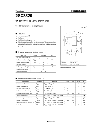 Panasonic 2sc3829  . Electronic Components Datasheets Active components Transistors Panasonic 2sc3829.pdf