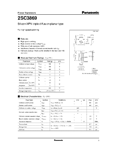 Panasonic 2sc3869  . Electronic Components Datasheets Active components Transistors Panasonic 2sc3869.pdf