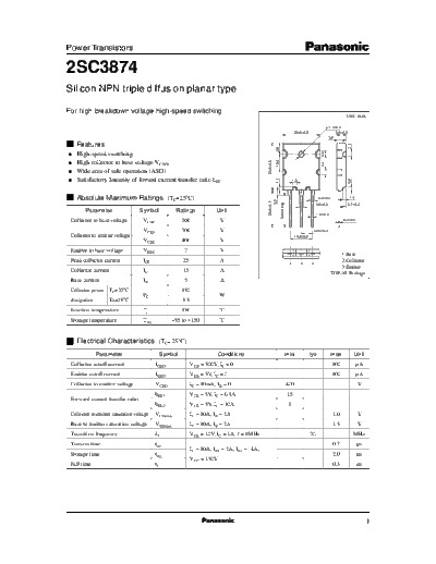 Panasonic 2sc3874  . Electronic Components Datasheets Active components Transistors Panasonic 2sc3874.pdf