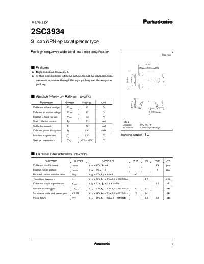 Panasonic 2sc3934  . Electronic Components Datasheets Active components Transistors Panasonic 2sc3934.pdf