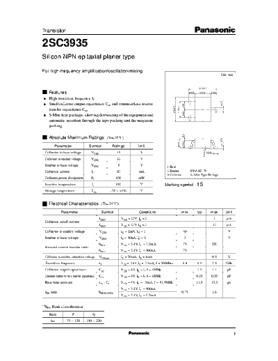 Panasonic 2sc3935  . Electronic Components Datasheets Active components Transistors Panasonic 2sc3935.pdf