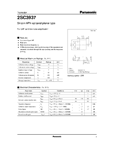 Panasonic 2sc3937  . Electronic Components Datasheets Active components Transistors Panasonic 2sc3937.pdf