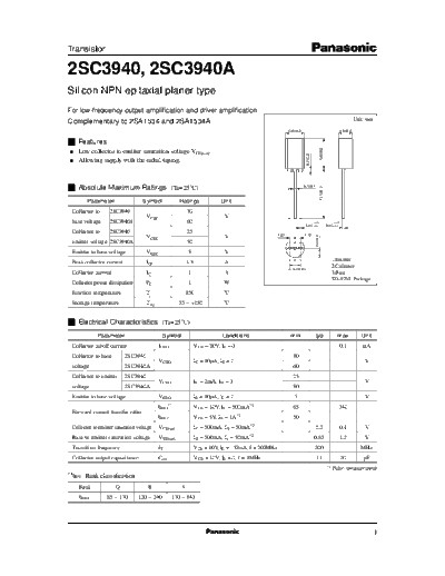 Panasonic 2sc3940  . Electronic Components Datasheets Active components Transistors Panasonic 2sc3940.pdf
