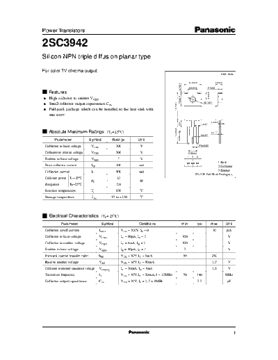 Panasonic 2sc3942  . Electronic Components Datasheets Active components Transistors Panasonic 2sc3942.pdf