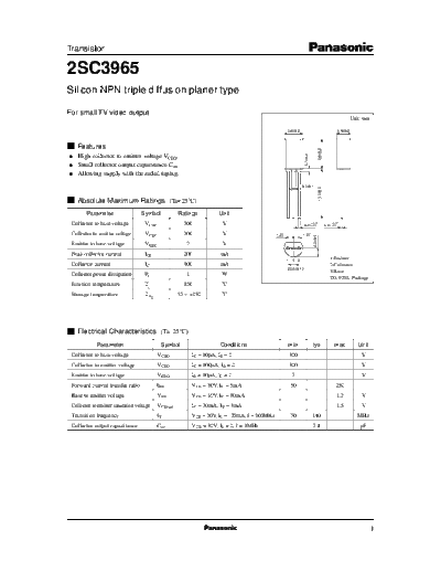 Panasonic 2sc3965 e  . Electronic Components Datasheets Active components Transistors Panasonic 2sc3965_e.pdf