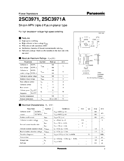 Panasonic 2sc3971  . Electronic Components Datasheets Active components Transistors Panasonic 2sc3971.pdf