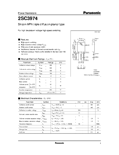 Panasonic 2sc3974  . Electronic Components Datasheets Active components Transistors Panasonic 2sc3974.pdf