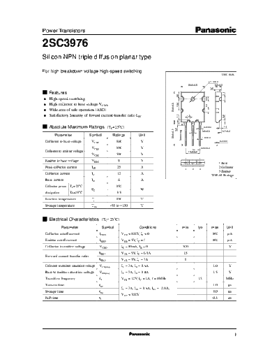 Panasonic 2sc3976  . Electronic Components Datasheets Active components Transistors Panasonic 2sc3976.pdf