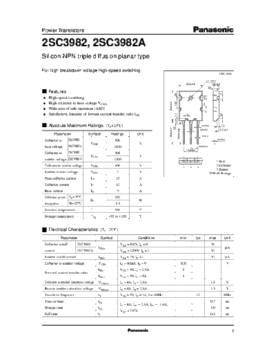 Panasonic 2sc3982  . Electronic Components Datasheets Active components Transistors Panasonic 2sc3982.pdf