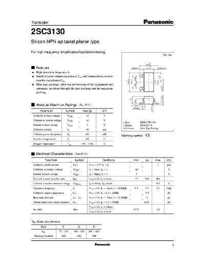 Panasonic 2sc3130  . Electronic Components Datasheets Active components Transistors Panasonic 2sc3130.pdf