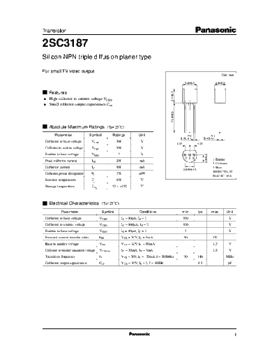 Panasonic 2sc3187  . Electronic Components Datasheets Active components Transistors Panasonic 2sc3187.pdf