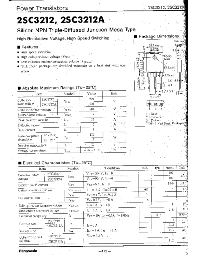 Panasonic 2sc3212  . Electronic Components Datasheets Active components Transistors Panasonic 2sc3212.pdf