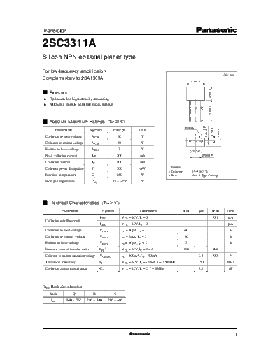 Panasonic 2sc3311  . Electronic Components Datasheets Active components Transistors Panasonic 2sc3311.pdf