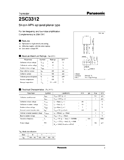 Panasonic 2sc3312  . Electronic Components Datasheets Active components Transistors Panasonic 2sc3312.pdf