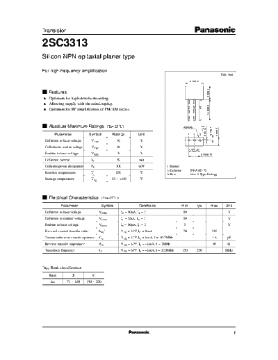 Panasonic 2sc3313  . Electronic Components Datasheets Active components Transistors Panasonic 2sc3313.pdf