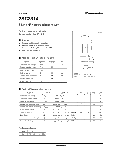 Panasonic 2sc3314  . Electronic Components Datasheets Active components Transistors Panasonic 2sc3314.pdf