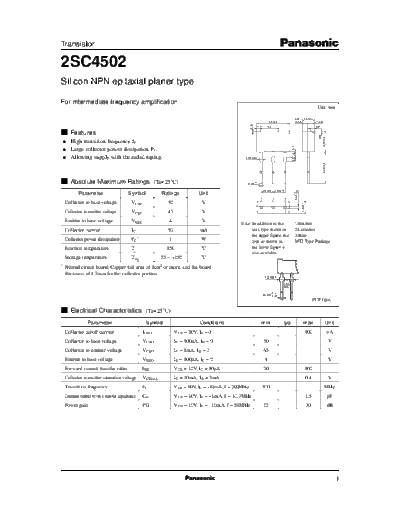 Panasonic 2sc4502  . Electronic Components Datasheets Active components Transistors Panasonic 2sc4502.pdf