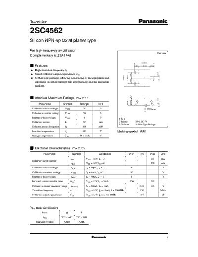 Panasonic 2sc4562  . Electronic Components Datasheets Active components Transistors Panasonic 2sc4562.pdf