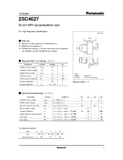 Panasonic 2sc4627  . Electronic Components Datasheets Active components Transistors Panasonic 2sc4627.pdf