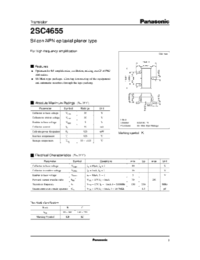 Panasonic 2sc4655  . Electronic Components Datasheets Active components Transistors Panasonic 2sc4655.pdf