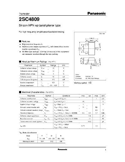 Panasonic 2sc4809  . Electronic Components Datasheets Active components Transistors Panasonic 2sc4809.pdf