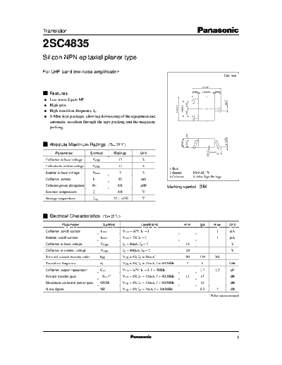 Panasonic 2sc4835  . Electronic Components Datasheets Active components Transistors Panasonic 2sc4835.pdf