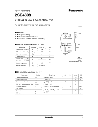 . Electronic Components Datasheets 2sc4898  . Electronic Components Datasheets Active components Transistors Panasonic 2sc4898.pdf