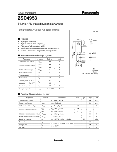 Panasonic 2sc4953  . Electronic Components Datasheets Active components Transistors Panasonic 2sc4953.pdf