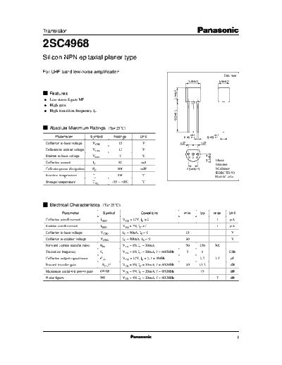Panasonic 2sc4968  . Electronic Components Datasheets Active components Transistors Panasonic 2sc4968.pdf