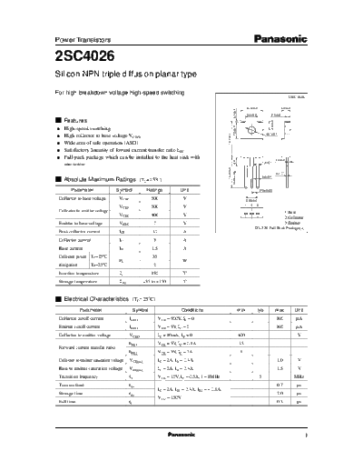 Panasonic 2sc4026  . Electronic Components Datasheets Active components Transistors Panasonic 2sc4026.pdf