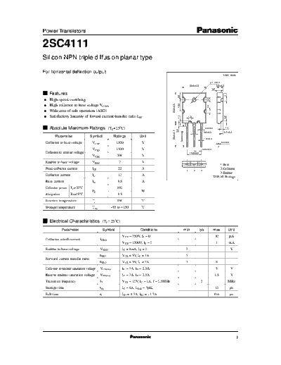 Panasonic 2sc4111  . Electronic Components Datasheets Active components Transistors Panasonic 2sc4111.pdf