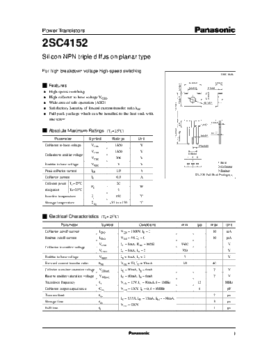 Panasonic 2sc4152  . Electronic Components Datasheets Active components Transistors Panasonic 2sc4152.pdf