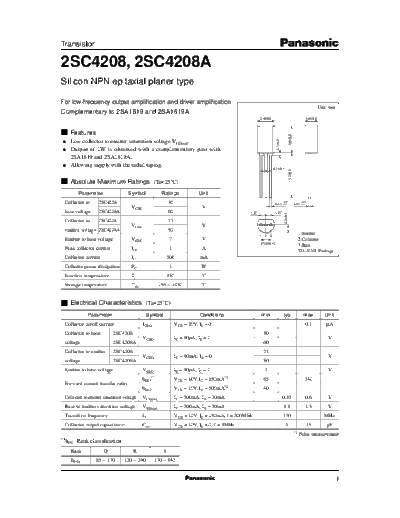 Panasonic 2sc4208  . Electronic Components Datasheets Active components Transistors Panasonic 2sc4208.pdf