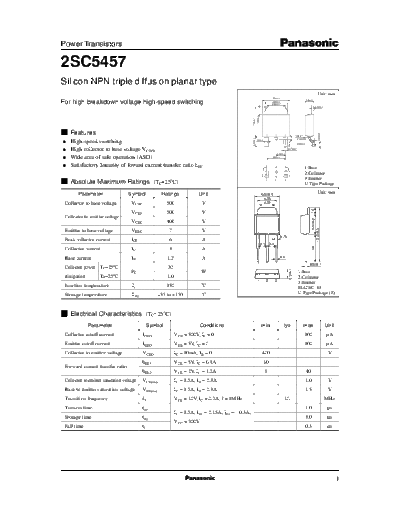 Panasonic 2sc5457  . Electronic Components Datasheets Active components Transistors Panasonic 2sc5457.pdf