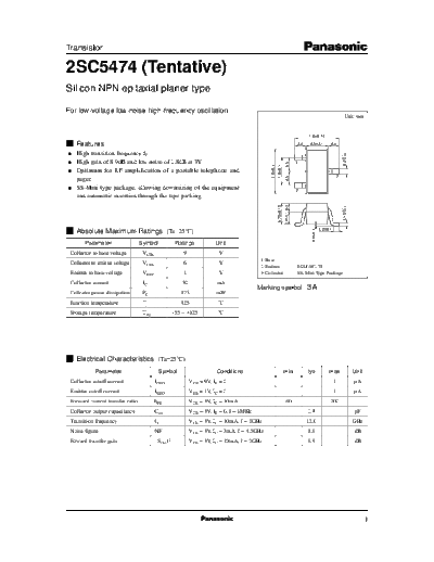 Panasonic 2sc5474  . Electronic Components Datasheets Active components Transistors Panasonic 2sc5474.pdf