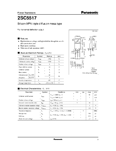 Panasonic 2sc5517  . Electronic Components Datasheets Active components Transistors Panasonic 2sc5517.pdf