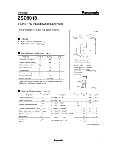 Panasonic 2sc5018  . Electronic Components Datasheets Active components Transistors Panasonic 2sc5018.pdf