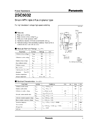 Panasonic 2sc5032  . Electronic Components Datasheets Active components Transistors Panasonic 2sc5032.pdf