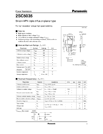 Panasonic 2sc5035  . Electronic Components Datasheets Active components Transistors Panasonic 2sc5035.pdf