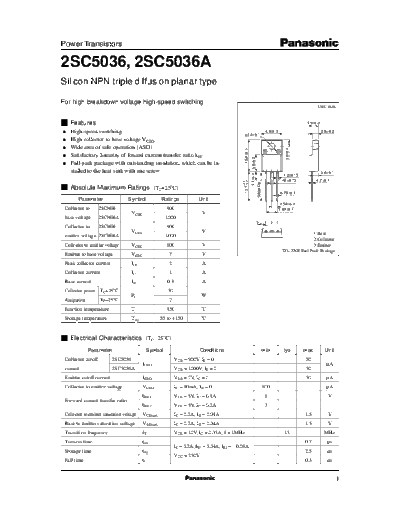 Panasonic 2sc5036  . Electronic Components Datasheets Active components Transistors Panasonic 2sc5036.pdf