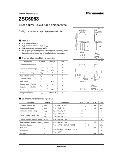 Panasonic 2sc5063  . Electronic Components Datasheets Active components Transistors Panasonic 2sc5063.pdf