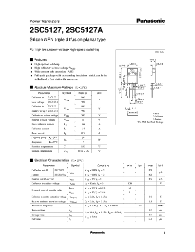 Panasonic 2sc5127  . Electronic Components Datasheets Active components Transistors Panasonic 2sc5127.pdf