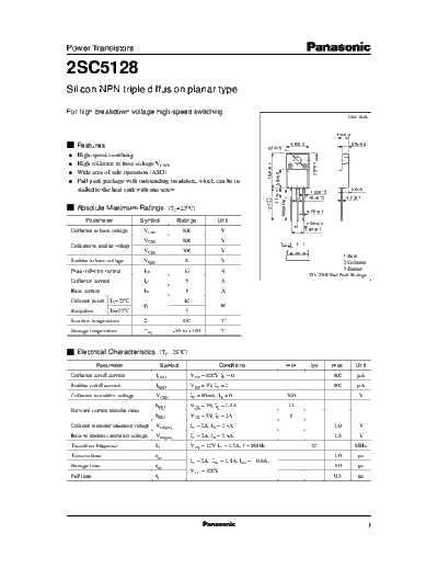 Panasonic 2sc5128  . Electronic Components Datasheets Active components Transistors Panasonic 2sc5128.pdf