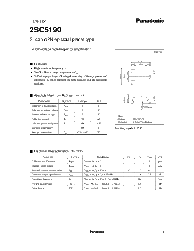 Panasonic 2sc5190  . Electronic Components Datasheets Active components Transistors Panasonic 2sc5190.pdf