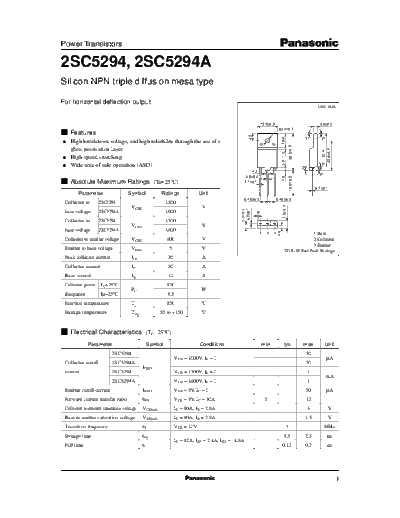 Panasonic 2sc5294  . Electronic Components Datasheets Active components Transistors Panasonic 2sc5294.pdf