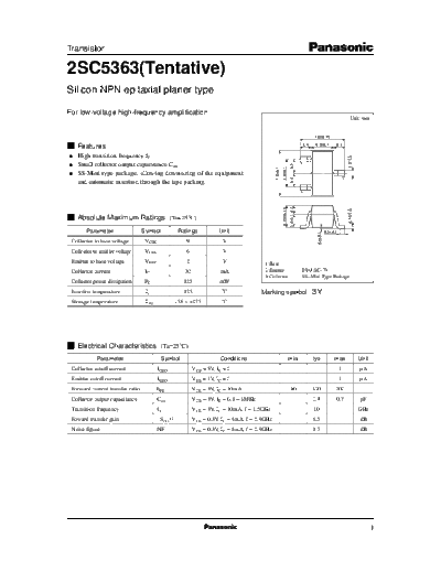 Panasonic 2sc5363  . Electronic Components Datasheets Active components Transistors Panasonic 2sc5363.pdf