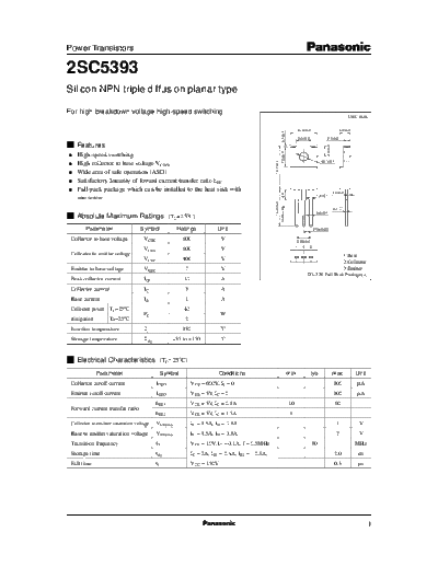 Panasonic 2sc5393  . Electronic Components Datasheets Active components Transistors Panasonic 2sc5393.pdf