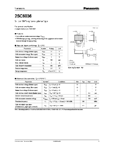 Panasonic 2sc6036  . Electronic Components Datasheets Active components Transistors Panasonic 2sc6036.pdf